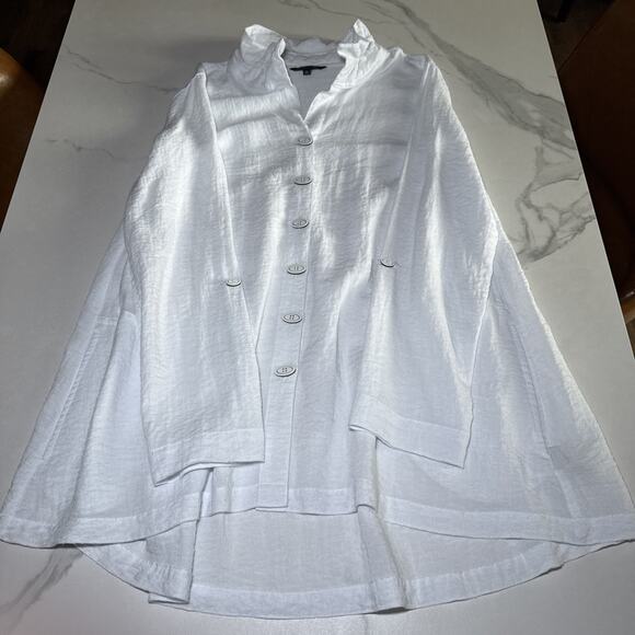 John Mark Size M White Blouse Button Front Wire Collar Tunic Top Artsy Lagenlook - Picture 11 of 14